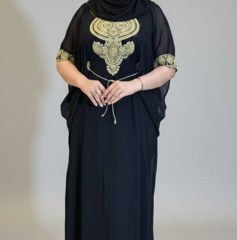 Gemini_Generated_Image_db36nydb36nydb36 Gandoura Femme Marocaine Noire Brodée Dorée – Image 1