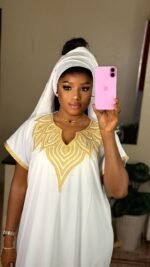 Gandoura Moderne en Crêpe avec Foulard Assorti – Taille Standard – Image 11