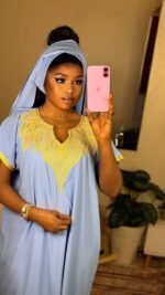 Gandoura Moderne en Crêpe avec Foulard Assorti – Taille Standard – Image 8