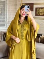 Makba Vert Moutarde Élégante avec Foulard Assorti – Image 2