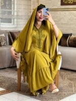 Makba Vert Moutarde Élégante avec Foulard Assorti