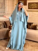 Makba Bleu Ciel Élégante avec Foulard Assorti