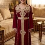 Caftan Marocain Fille / Enfant – Broderies Dorées & Ceinture Assortie