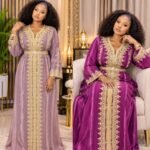 Caftan Marocain en Tissu Jawhara 1ère Qualité – Broderies Dorées & Ceinture Assortie – Image 5