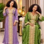 Caftan Marocain en Tissu Jawhara 1ère Qualité – Broderies Dorées & Ceinture Assortie – Image 6
