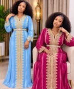 Caftan Marocain en Tissu Jawhara 1ère Qualité – Broderies Dorées & Ceinture Assortie – Image 7