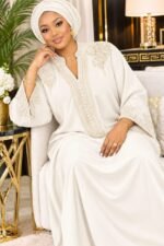 Gandoura Femme Élégante avec Boutons & Foulard – Tissu Crêpe Doux – Image 9