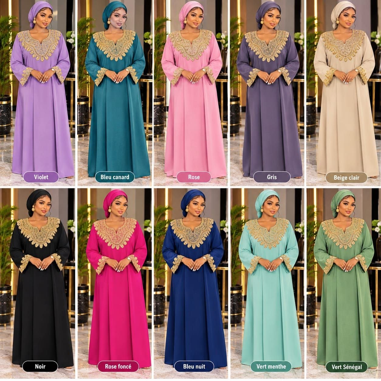 gandoura femme marocain 3 Gandoura Femme avec Foulard Assorti – Tissu Crêpe Doux – Image 1