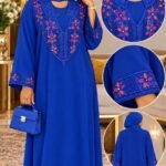 Gandoura Femme avec Foulard Assorti – Motif Floral Perlée & Tissu Crêpe Doux