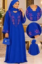 Gandoura Femme avec Foulard Assorti – Motif Floral Perlée & Tissu Crêpe Doux