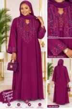 Gandoura Femme avec Foulard Assorti – Motif Floral Perlée & Tissu Crêpe Doux – Image 4
