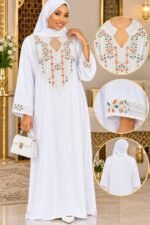 Gandoura Femme avec Foulard Assorti – Motif Floral Perlée & Tissu Crêpe Doux – Image 6