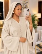 Gandoura Femme Ton sur Ton avec Foulard Assorti – Tissu Crêpe Doux & Finitions Soignées – Image 10