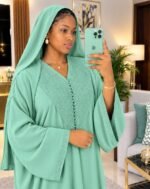 Gandoura Femme Ton sur Ton avec Foulard Assorti – Tissu Crêpe Doux & Finitions Soignées – Image 4